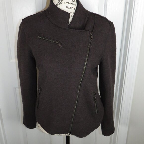 Eileen Fisher Boiled Wool Moto Jacket Asymmetric Zip Size Petite-Small - Picture 1 of 9